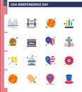 4th July USA Happy Independence Day Icon Symbols Group of 16 Modern Flats of fast; light; city; fire; sports