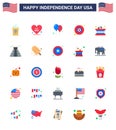 4th July USA Happy Independence Day Icon Symbols Group of 25 Modern Flats of instrument; star; usa; military; party