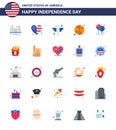 4th July USA Happy Independence Day Icon Symbols Group of 25 Modern Flats of sports; basketball; flag; state; bird