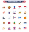 4th July USA Happy Independence Day Icon Symbols Group of 25 Modern Flats of states; american; hat; america; frankfurter