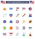 4th July USA Happy Independence Day Icon Symbols Group of 25 Modern Flats of thanksgiving; american; flag; usa; states