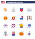 4th July USA Happy Independence Day Icon Symbols Group of 16 Modern Flats of tourism; golden; mail; gate; usa