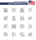 4th July USA Happy Independence Day Icon Symbols Group of 16 Modern Lines of shield; american; food; fire; usa