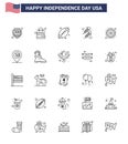 4th July USA Happy Independence Day Icon Symbols Group of 25 Modern Lines of sign; police; footbal; shoot; fire Royalty Free Stock Photo