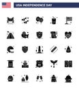 4th July USA Happy Independence Day Icon Symbols Group of 25 Modern Solid Glyph of country; summer; garland; drink; party