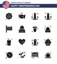 4th July USA Happy Independence Day Icon Symbols Group of 16 Modern Solid Glyphs of building; united; landmark; states; washington