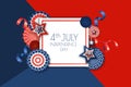 4th of July, USA Independence Day banner template.. Color background with paper stars in USA flag colors. Royalty Free Stock Photo