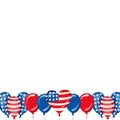 4th of July. USA independence day celebration background with balloons, flag and confetti. Festive border flat lay Royalty Free Stock Photo