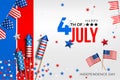 4th of july usa independence day celebration banner design with american flag and rocket fireworks Royalty Free Stock Photo