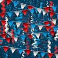 4th of July USA Independence Day celebration. Vector background with bunting, confetti