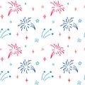 4th of July USA Independence Day doodle seamless pattern. America flag blue, red and white colors. 14th of July Happy National day Royalty Free Stock Photo