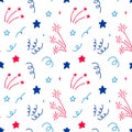 4th of July USA Independence Day doodle seamless pattern. America flag blue, red and white colors. 14th of July Happy National day Royalty Free Stock Photo