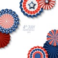 4th of July, USA Independence Day. Vector paper stars in USA flag colors. Abstract white background. Royalty Free Stock Photo
