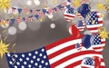 4th of july usa independence day, vector template with american flag and colored balloons on blue shining starry background. Royalty Free Stock Photo