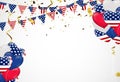 4th of july usa independence day, vector template with american flag and colored balloons on blue shining starry background. Royalty Free Stock Photo