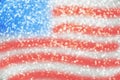 4th of July. USA Patriotic flag from blurred view of glitters and stars. Memorial, President, Labor Day background. Mock up Royalty Free Stock Photo