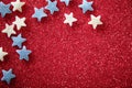 4th of July. USA Patriotic flag from blurred view of glitters and stars. Memorial, President, Labor Day background. Mock up Royalty Free Stock Photo