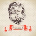 4th of July vintage background. Independence Day of America hand drawn sketch design