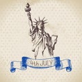 4th of July vintage background. Independence Day of America hand drawn sketch design