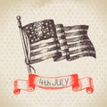 4th of July vintage background. Independence Day of America hand drawn sketch design