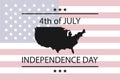 4th of July web banner. Usa map silhouette, United States national flag and Independence Day text. Vector illustration