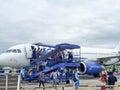 6th June 2020- Bagdogra Airport,Siliguri, West Bengal, India-Passengers in protective gear decends from flight after indigo Royalty Free Stock Photo