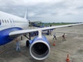 6th June 2020- Bagdogra Airport,Siliguri, West Bengal, India-Passengers in protective gear decends from flight after indigo Royalty Free Stock Photo