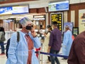 6th June 2020- Bagdogra Airport,Siliguri, West Bengal, India-Passengers in protective gear while flight services resume post Royalty Free Stock Photo