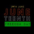 19th june - juneteenth freedom day lettering over black background Royalty Free Stock Photo