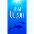 8th june world ocean day concept poster with sun rays effect