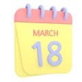 18th March 3D calendar icon