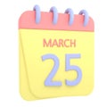 25th March 3D calendar icon