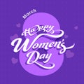 8th March, Happy Women\'s Day Greeting Card Design with Flat Eight Number Over Purple Hearts and Dotted Pattern