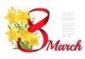 8th March illustration. Holiday yellow flowers background with narcisses Royalty Free Stock Photo