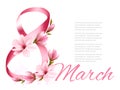 8th March illustration with a pink flowers. International Women`s Day.