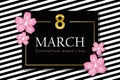 8th march international womans day black and white striped card with cherry blossom Royalty Free Stock Photo