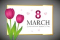 8th march international womans day greeting card with pink tulips