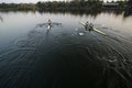12TH MARCH 2022, rABINDRASAROBAR, KOLKATA, WEST BENGAL, INDIA: An athlete practicing rowing sports at Rabindra Sarobar lake