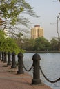 Rabindra Sarobar park formaly known as Dhakuria Lake a famous landmark of Kolkata. Footpath beside the Rabindra Sarobar lake of