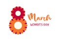 8th march. Women\'s Day lettering with flowers in shape of number eight. Vector illustration Royalty Free Stock Photo