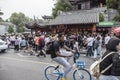 Many tourists in front of the temple