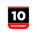 10th November calendar date icon. 9 Nov lettering