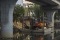 17th November, 2021, Narendrapur, West Bengal, India: A JCB machine doing dazing at a little channel at Kolkata