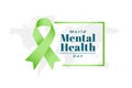 10th october international mental health day map poster with green ribbon