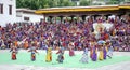 10th October, 2019-Thimphu Dzong, Bhutan: Bhutanese dancers performing Cham dance in traditional colorful dress at Tsechu festival