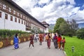 10th October, 2019, Thimphu Dzong, Bhutan: A group of local Bhutanese people are entering Thimphu Dzong to watch Tsechu festival