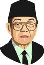 4th President of Republic Indonesia Vector Illustration Sukarno Face Portrait Figure Abdurrahman Wahid