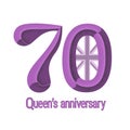 70th Queens anniversary text card. Beveled font numbers for platinum jubilee. Royal holiday