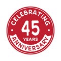 45 years celebrating anniversary design template. Forty fifth anniversary logo. Vector and illustration.