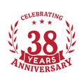 38 years anniversary celebration logotype. 38th anniversary logo. Vector and illustration.